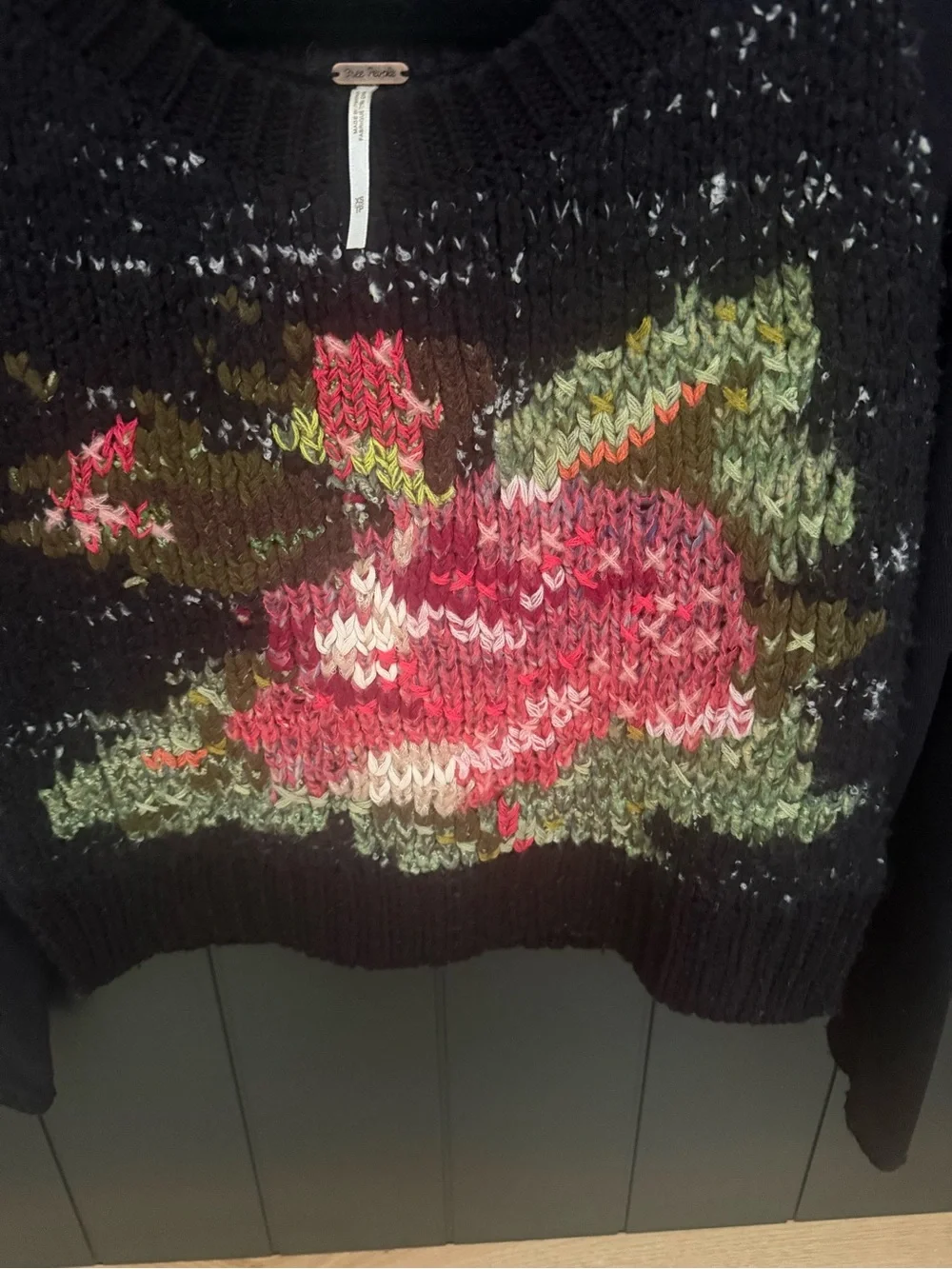 🌹 Free People Women’s Magic Rose Black Floral Knit Sweater - Size XS